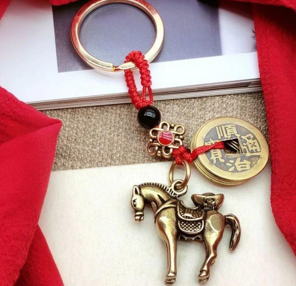 Horse and ancient Chinese coin keychain