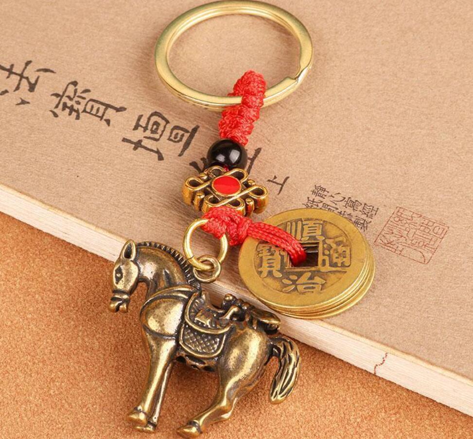 Horse and ancient Chinese coin keychain