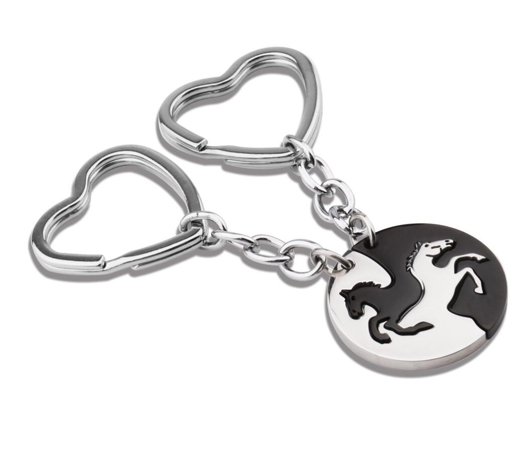 2pcs heart shaped couple horse keychain